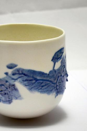 Bol porcelaine engobe bleu tout blanc